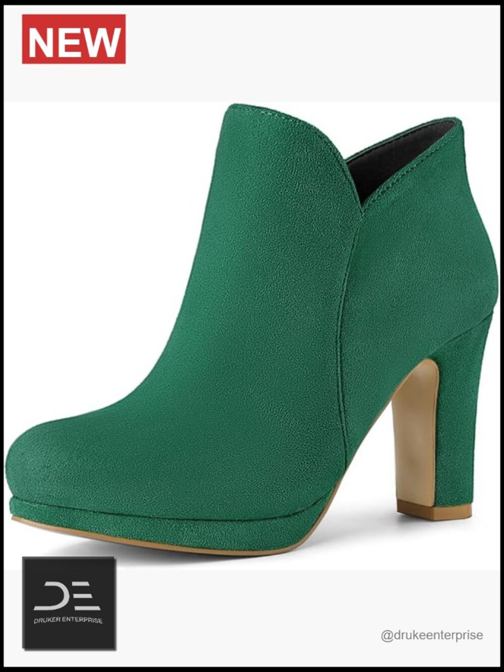 Faux Suede Round Toe Chunky Heeled Ankle Boots with Rhinestones